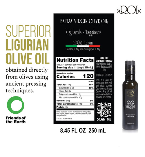ROI Ligurian Italian Extra Virgin Olive Oil - First Cold Pressed EVOO Cultivar Ogliarola-Taggiasca, Polyphenol Rich Ligurian Olive Oil From Italy - 8.45 fl oz (250ml) (Pack of 1)